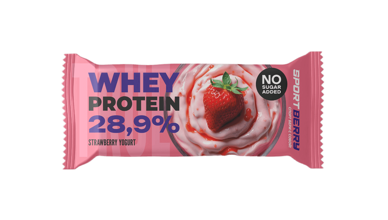 Батончик неглазированный Клубничный Йогурт True, Sportberry, 40 гр