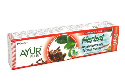 Травяная зубная паста Камфорное масло - Гвоздичное масло Аюр плюс (Herbal Ayurvedic Toothpaste Red Ayur Plus), 100 гр