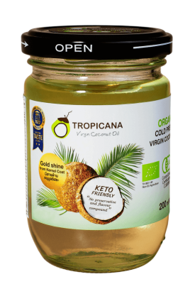 Кокосовое масло Нерафинированное 100% Первого холодного отжима в стекле, Tropicana, 200 мл