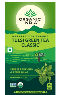 Аюрведический чай Зеленый с Тулси, Tulsi Green Tea, Oragnic India, 25 пакетиков