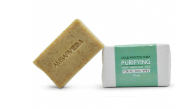 Мыло холодной варки Тулси и Ним с маслом мяты, Cold process soap PURIFYING, Amsarveda, 100 г