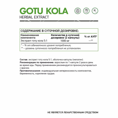 Готу Кола, Gotu kola NaturalSupp, 60 капсул по 500 мг