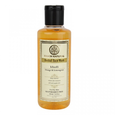Гель для умывания Апельсин и Лемонграсс, без SLS и парабенов, Кхади Orange & Lemongrass Face Wash Khadi, 210 мл