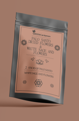 Набор Пало Санто и Белый Шалфей сухоцветы, Palo Santo Dried Flowers and White Sage Set, Green Cardamon