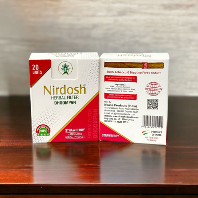 Нирдош «Клубничный» ингалятор с фильтром (Nirdosh Strawberry Dhoompan), 20 шт в пачке