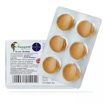 Леденцы от кашля "Тулси Имбирь", Sangam Herbals, 6 леденцов