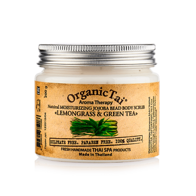 Увлажняющий скраб для тела с гранулами жожоба «Лемонграсс и Зеленый Чай» Organic Tai, 200 гр