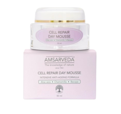 Специальный крем-мусс для клеточного восстановления дневной с алоэ вера, Cell Repair Day Mousse, Amsarveda, 50 мл