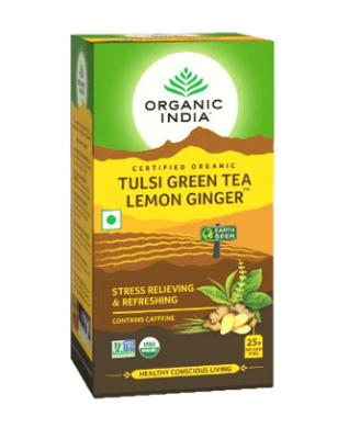 Аюрведический  зеленый чай Тулси, Имбирь и Лимон, Organic India Tulsi Green Tea Lemon Ginger, 25 пакетиков