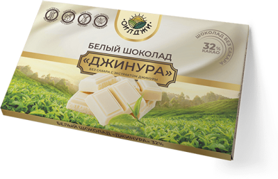 Белый шоколад Джинура без сахара, 32% какао, 50 гр