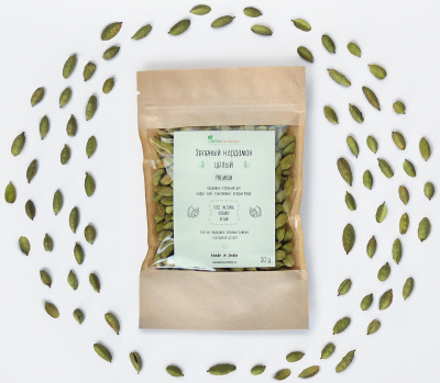 Кардамон зеленый целый зерно, премиум, Green Cardamon, 50 гр дой-пак