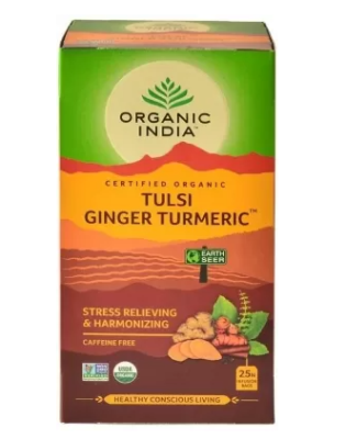 Аюрведический чай Тулси, Имбирь, Куркума, Tulsi Ginger Turmeric Tea, Organic India, 25 шт